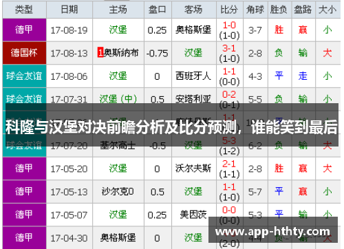 科隆与汉堡对决前瞻分析及比分预测，谁能笑到最后
